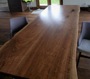 Live Edge Curly Walnut Slab Custom Dining Table