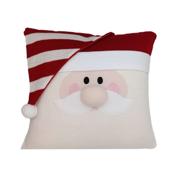 Μαξιλαροθήκη πλεκτή με  ανάγλυφο σχέδιο τον Άγιο Βασίλη