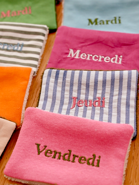 Lingettes semaine réutilisable colorées