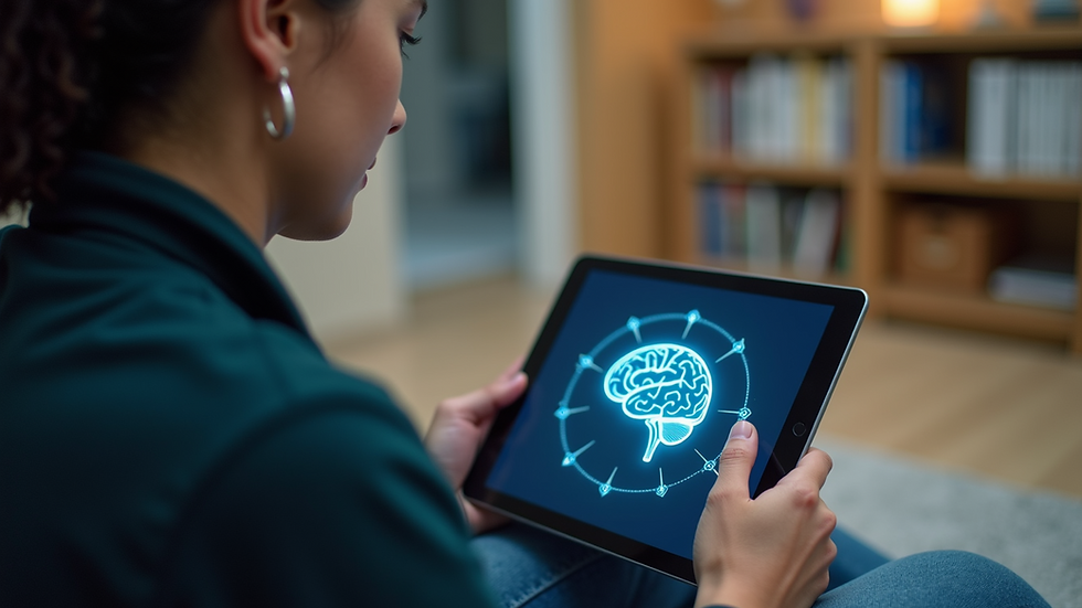 Eye-level view of a person using a brain training app on a tablet