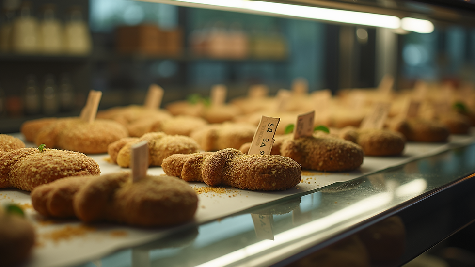 High angle view of cannabis edibles displayed on a glass counter