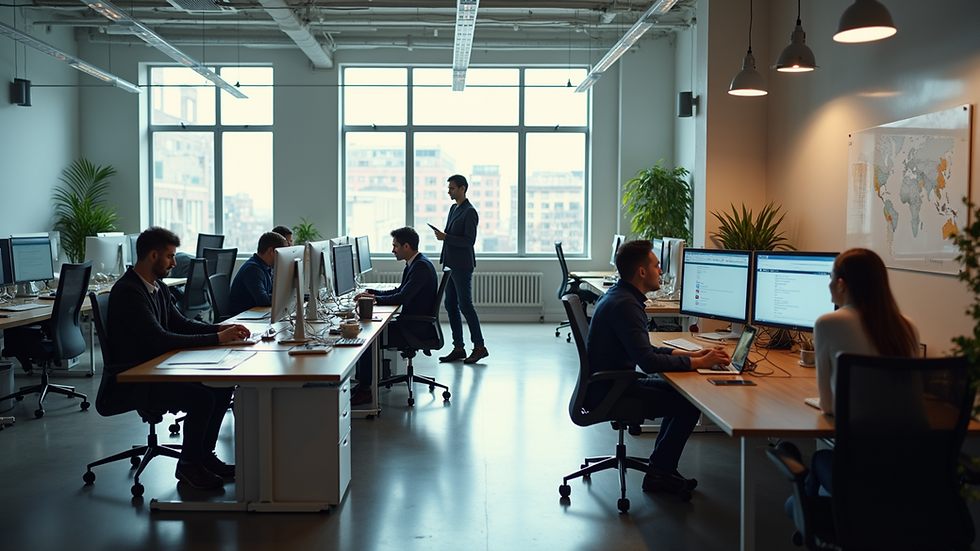 High angle view of an office space with collaborative teams