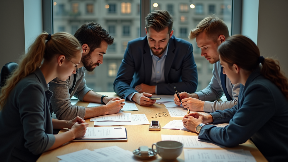 High angle view of a team collaborating during a workshop