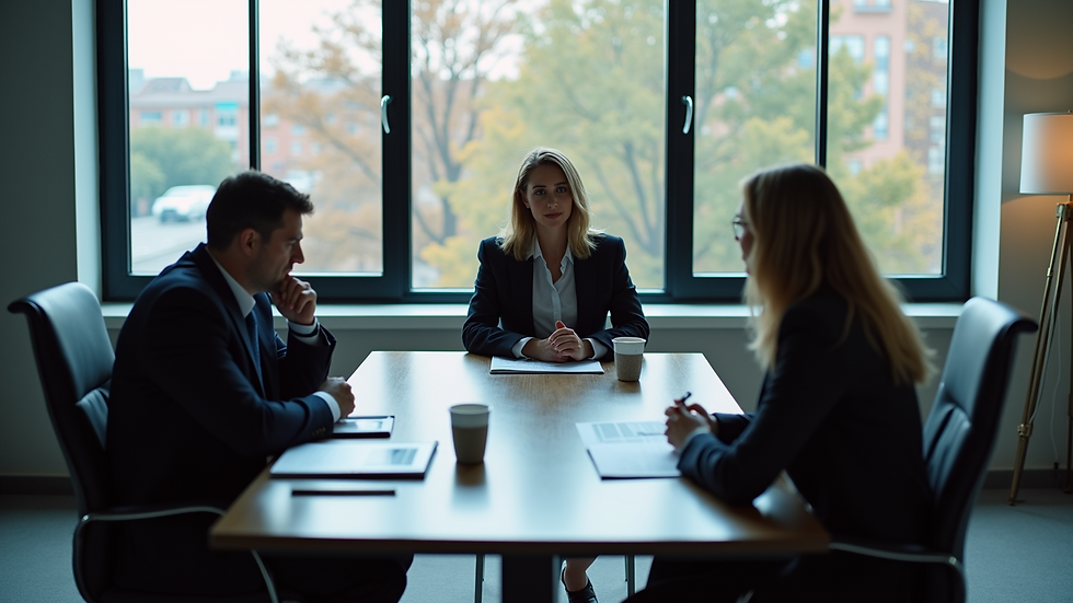 High angle view of a corporate office with lawyers discussing salary trends