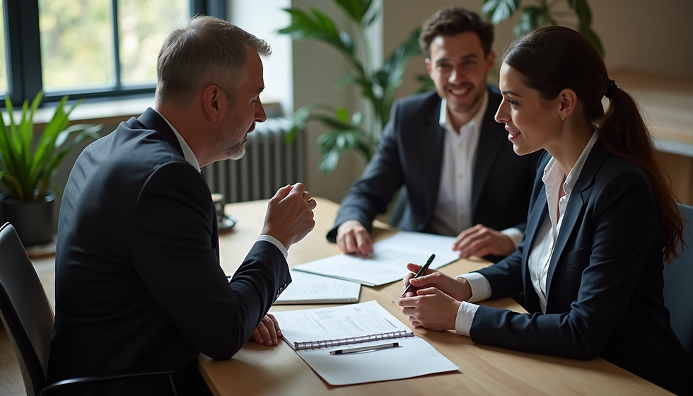 3 people in a business meeting