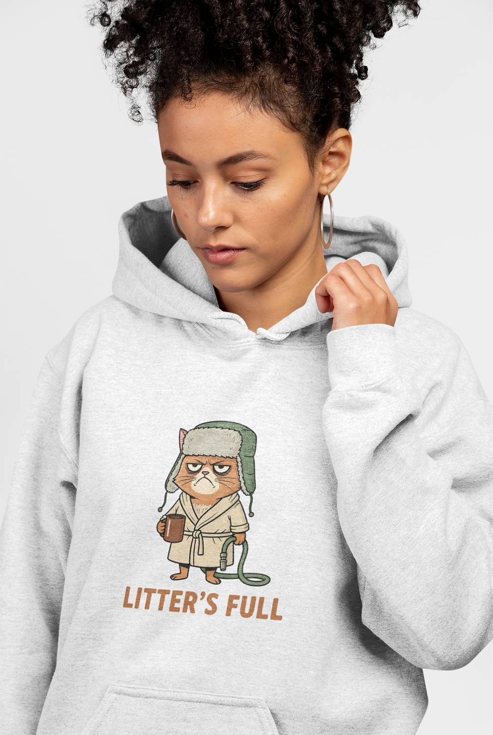 Thumbnail: Hoodie — Cute Grumpy Cat 'Litter's Full' Graphic Pullover