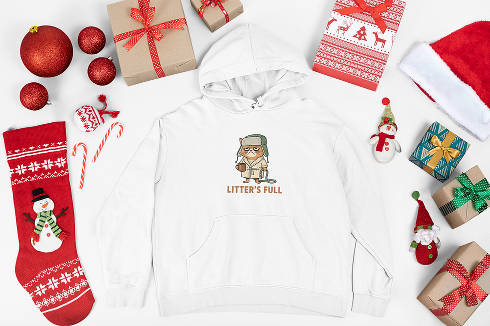 Thumbnail: Hoodie — Cute Grumpy Cat 'Litter's Full' Graphic Pullover