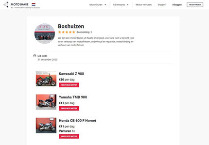 Nu ook motorverhuur via MOTOSHARE