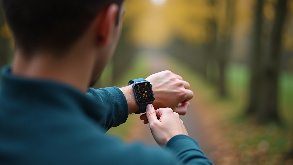 Eye-level view of a person using a smartwatch for breathing exercises