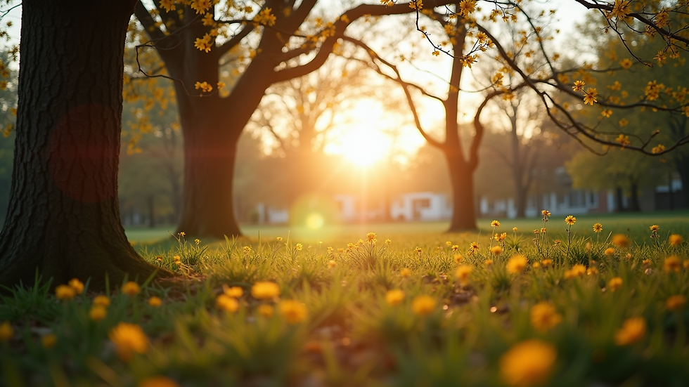 Eye-level view of sunlight filtering through tree branches