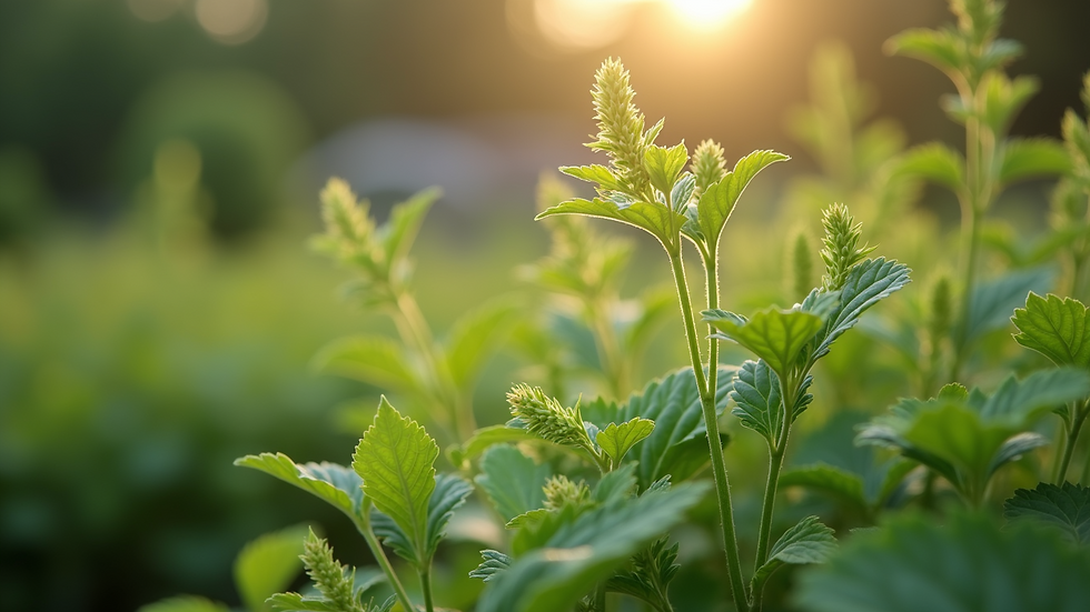 Close-up view of herbs growing in a garden