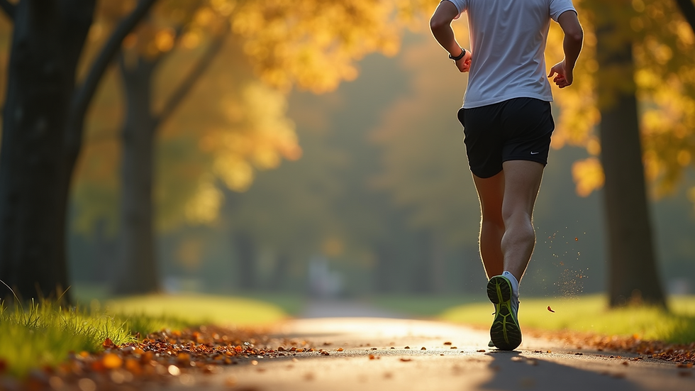 Close-up view of a person jogging in a park