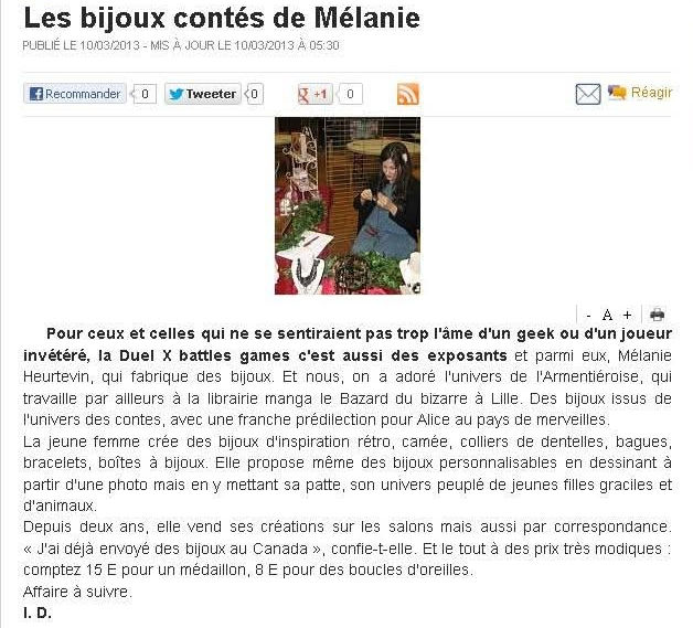 Article de journal datant de 2013, témoignage des débuts de Mihne Créations dans l'artisanat d'art.