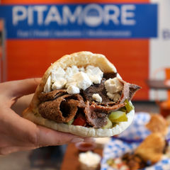 Lamb and beef shawarma pita with feta