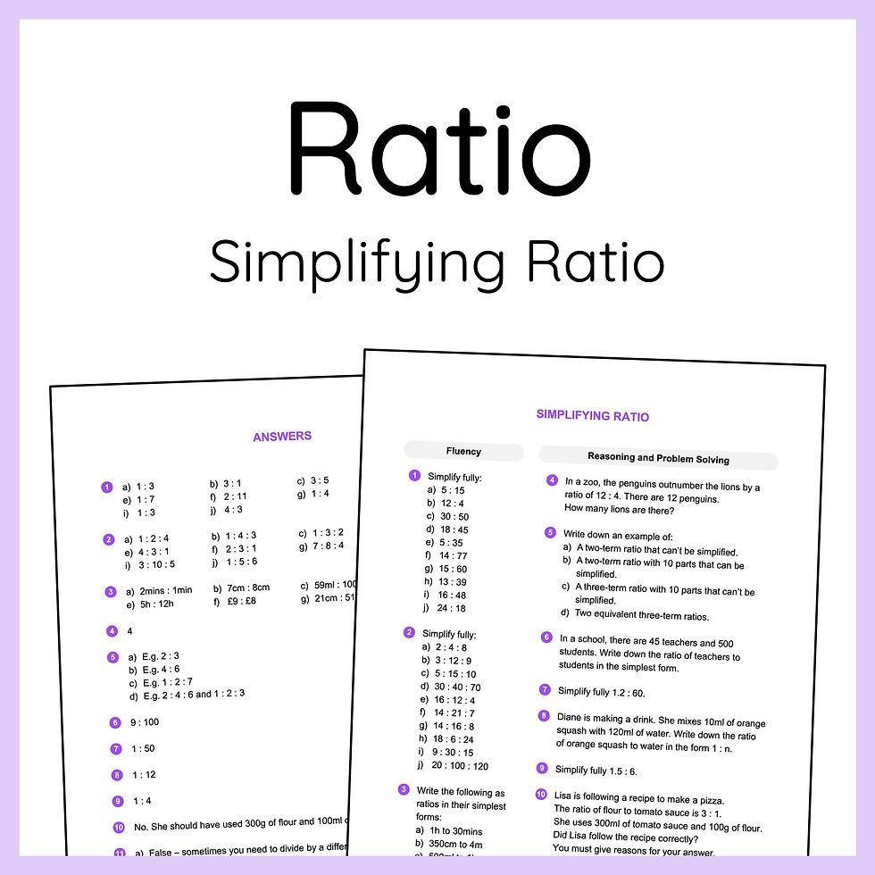 Simplifying Ratio Worksheet