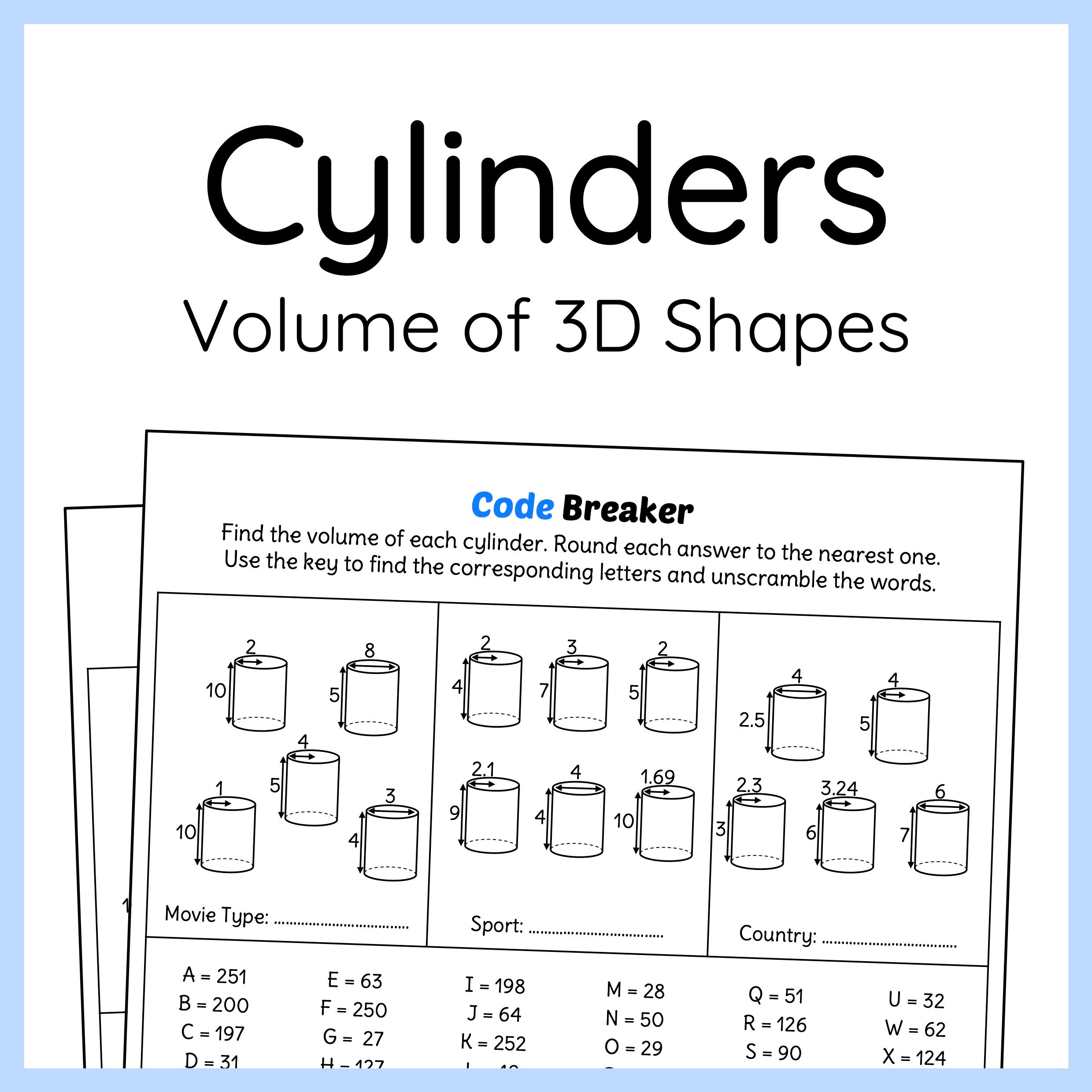 Volume of Cylinders Code Breaker