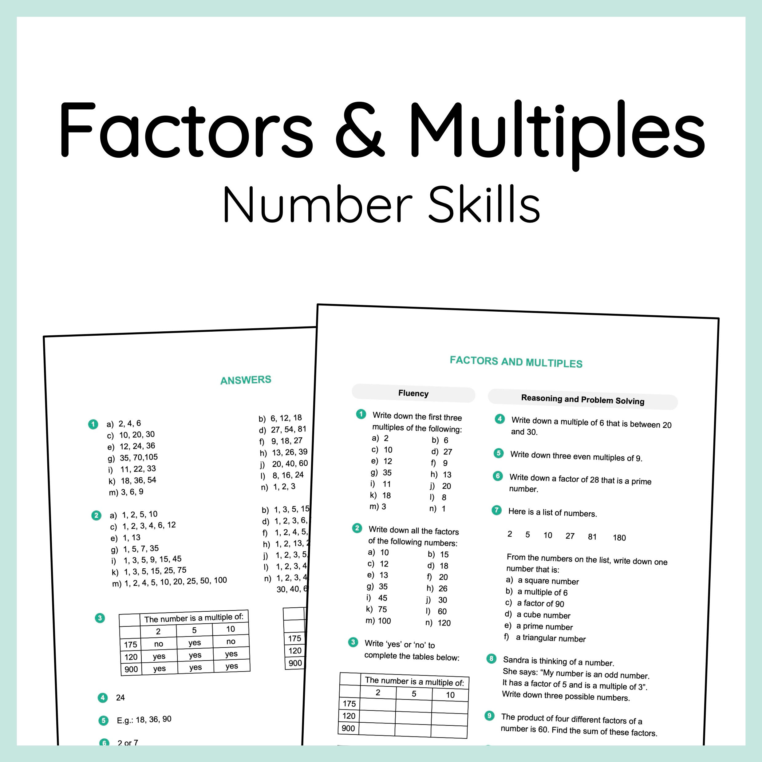 Factors and Multiples Worksheet