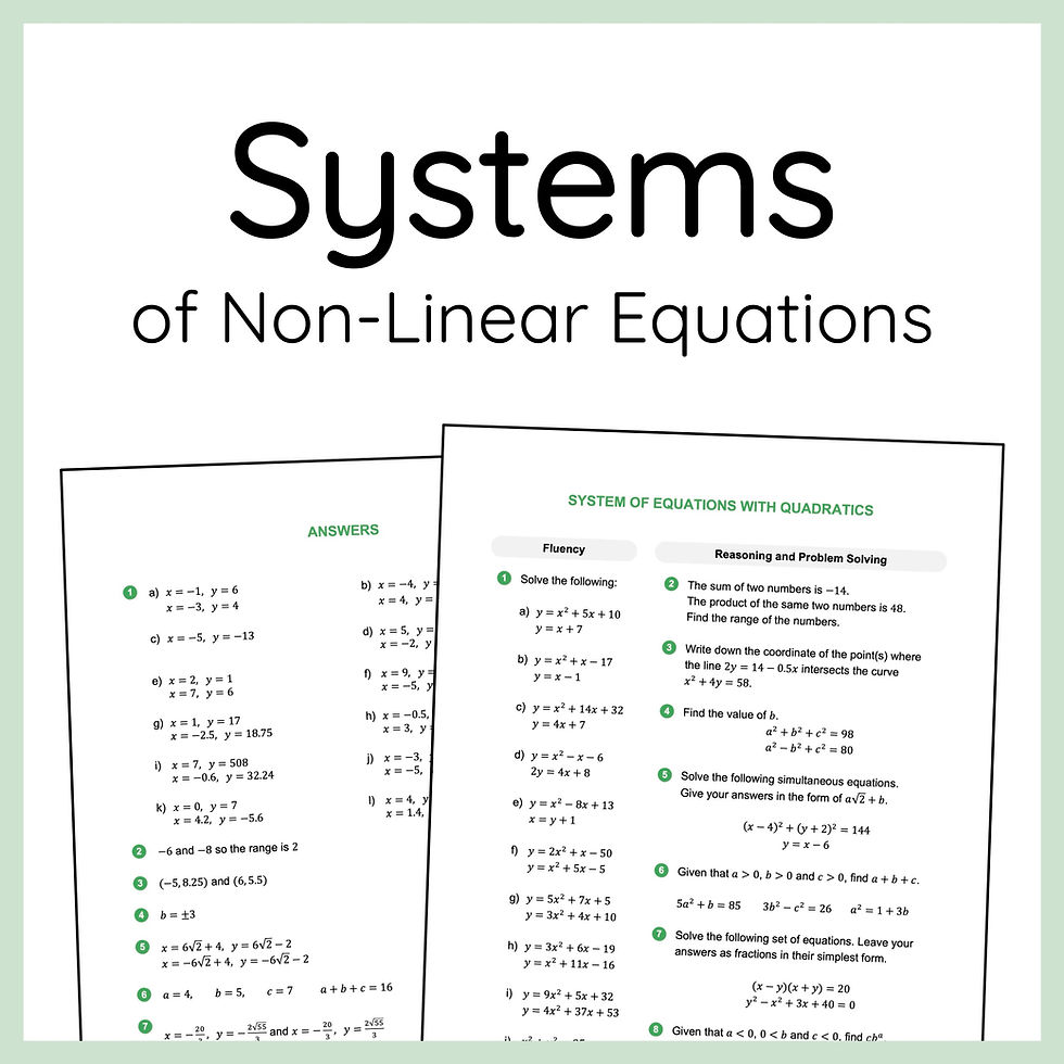 Systems of Non-Linear Equations Worksheet