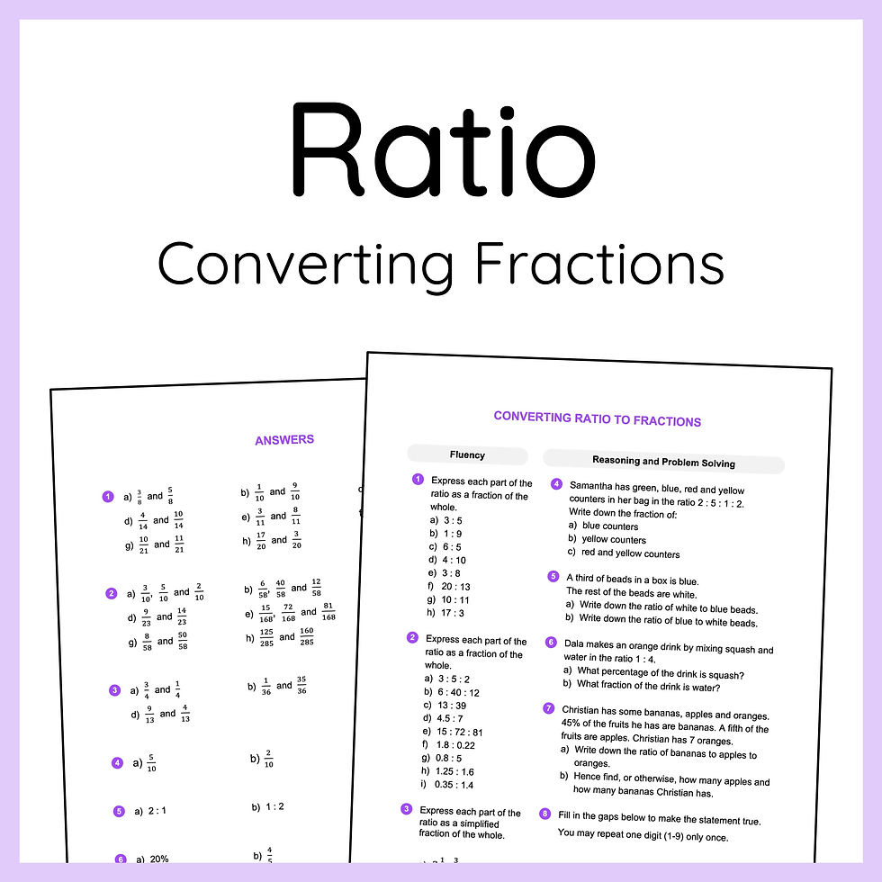 Converting Ratio to Fractions Worksheet