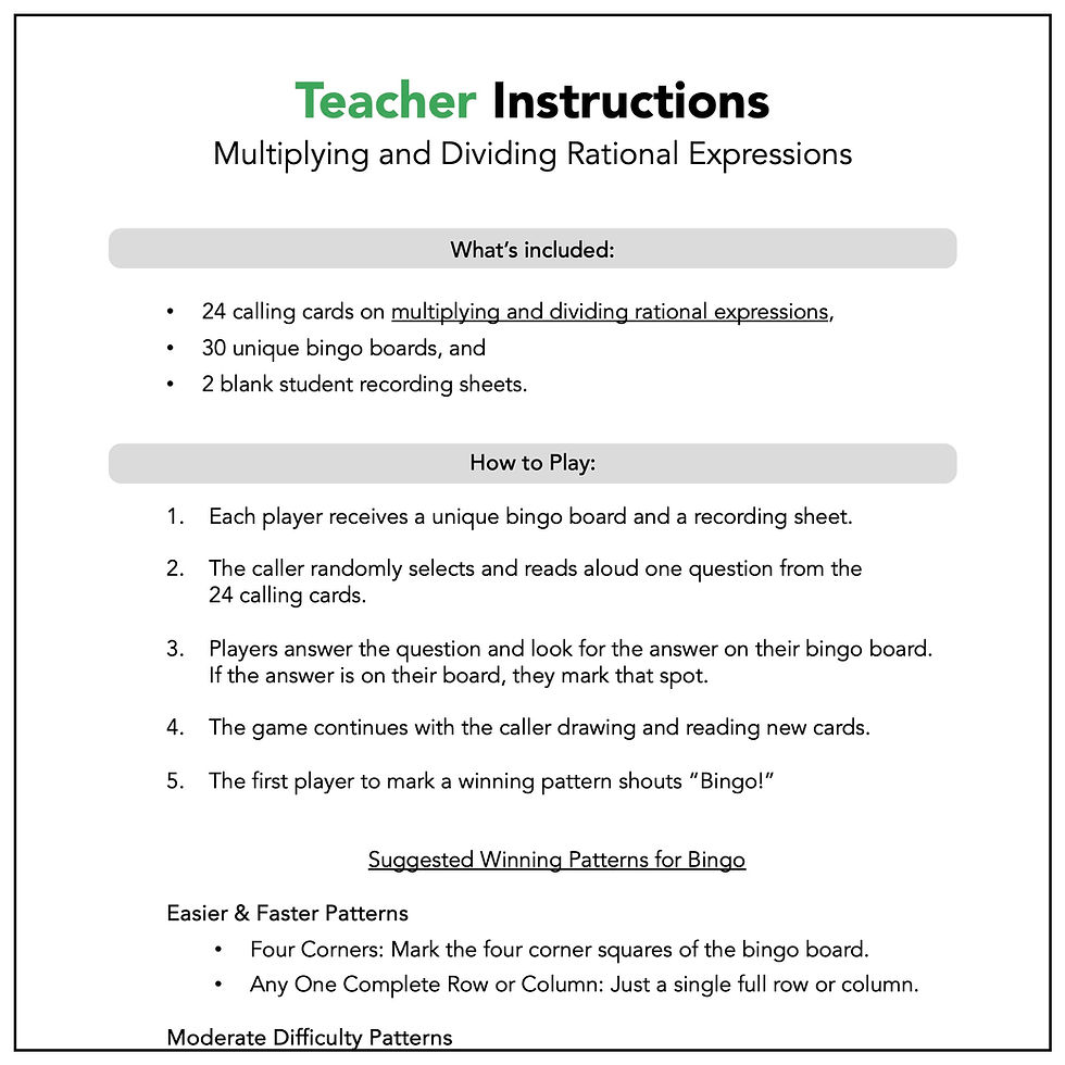 Thumbnail: Multiplying and Dividing Rational Expressions Bingo