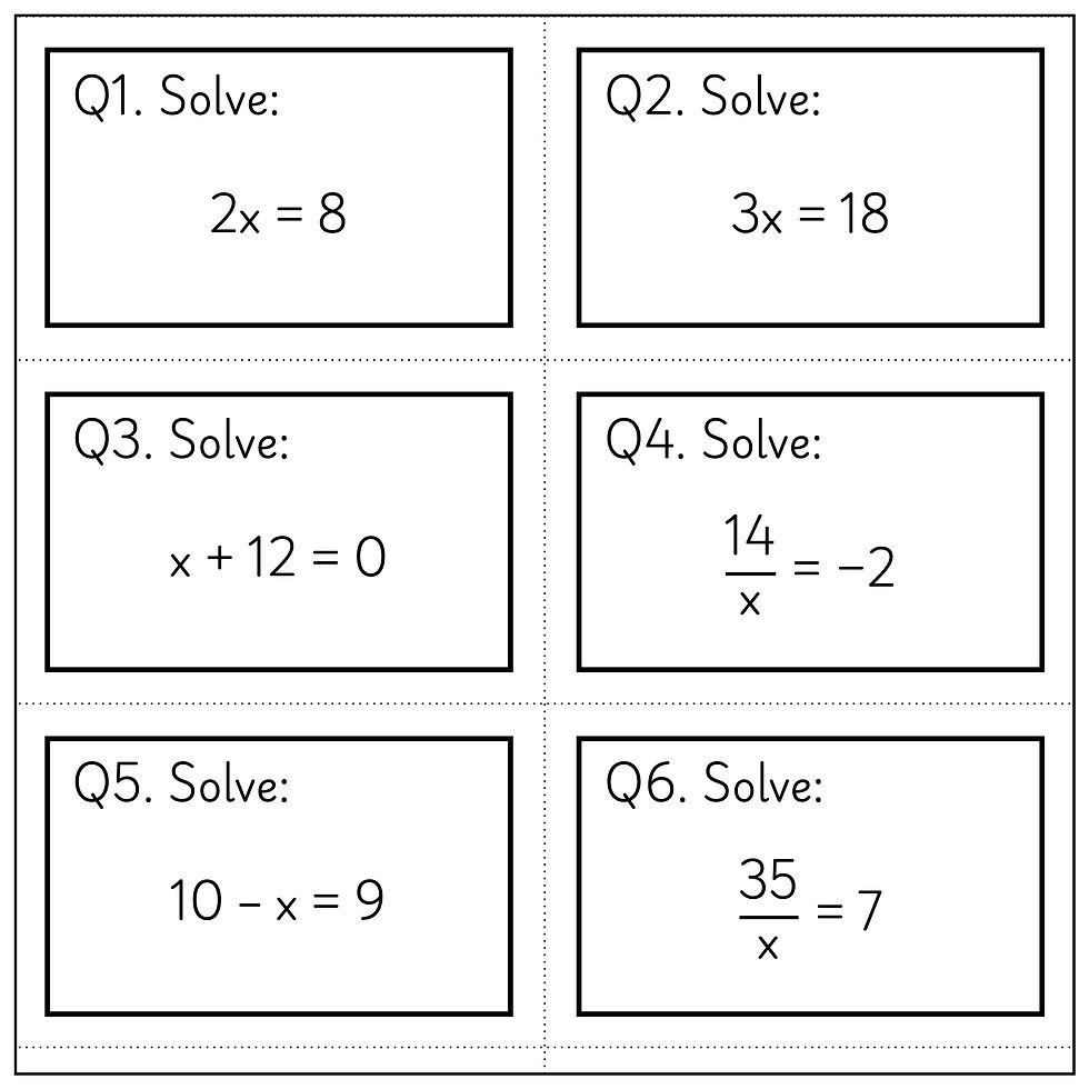 Thumbnail: One-Step Equations Bingo