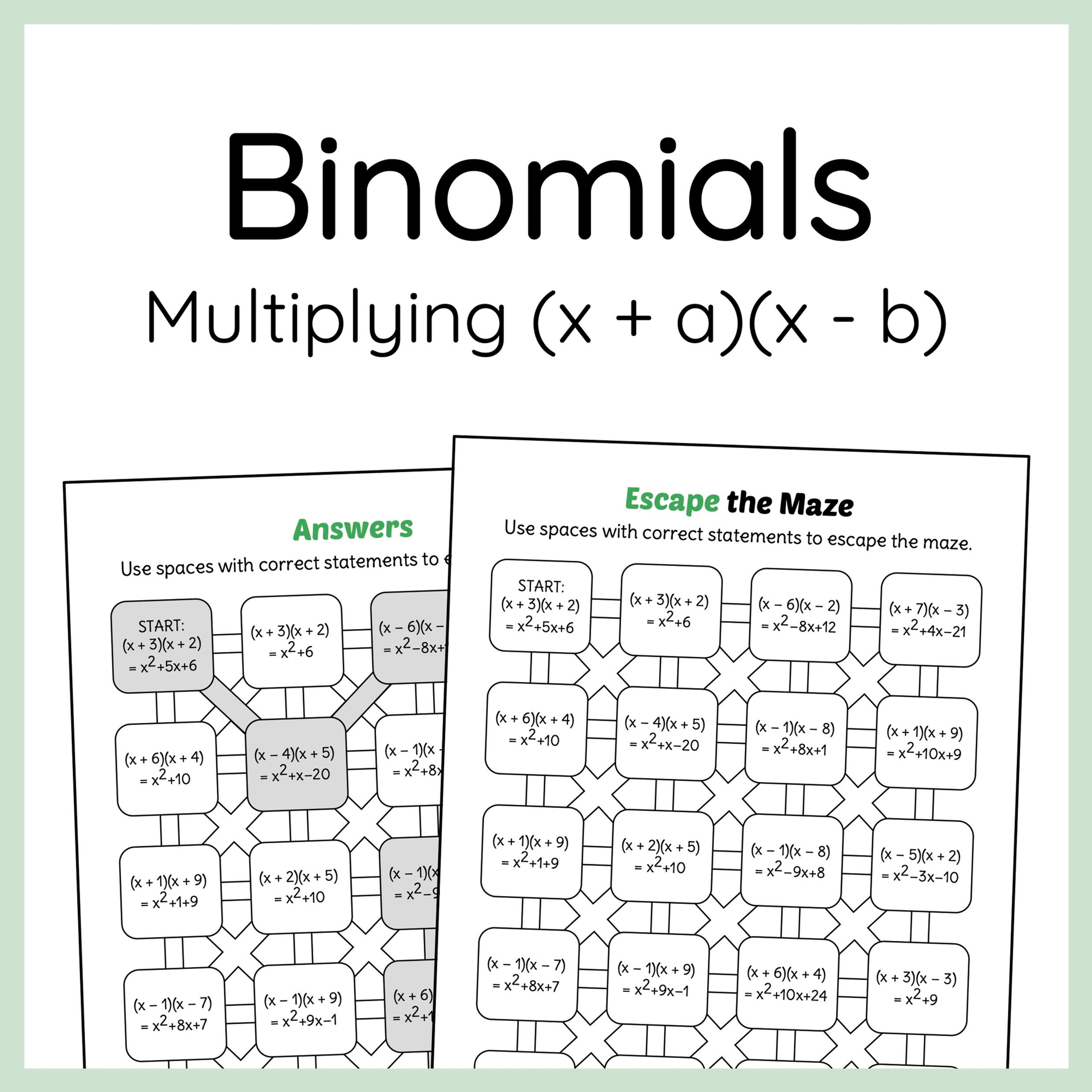 Multiplying Binomials Maze