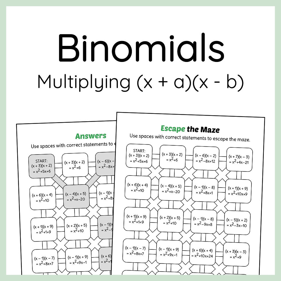 Multiplying Binomials Maze