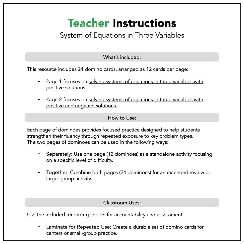 Thumbnail: System of Equations in Three Variables Domino