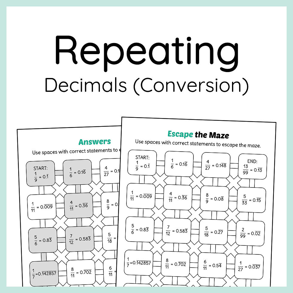 Repeating Decimals Maze