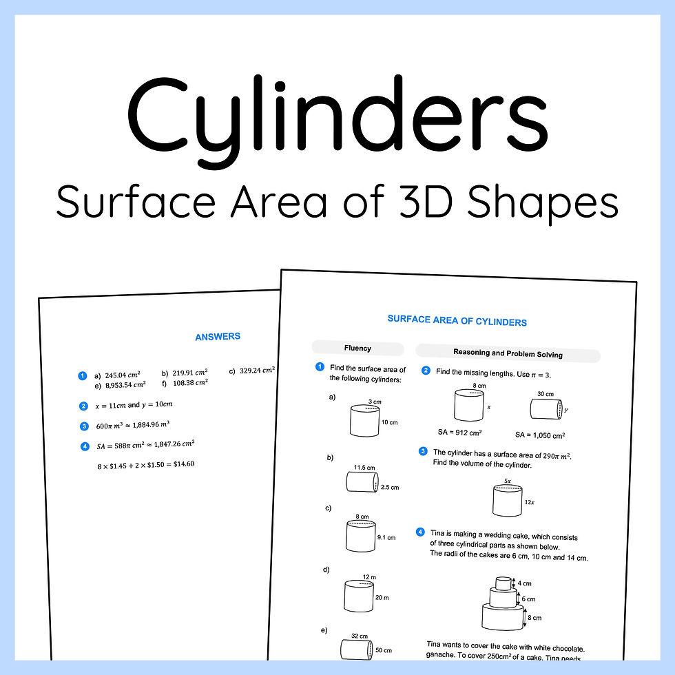 Surface Area of Cylinders Worksheet