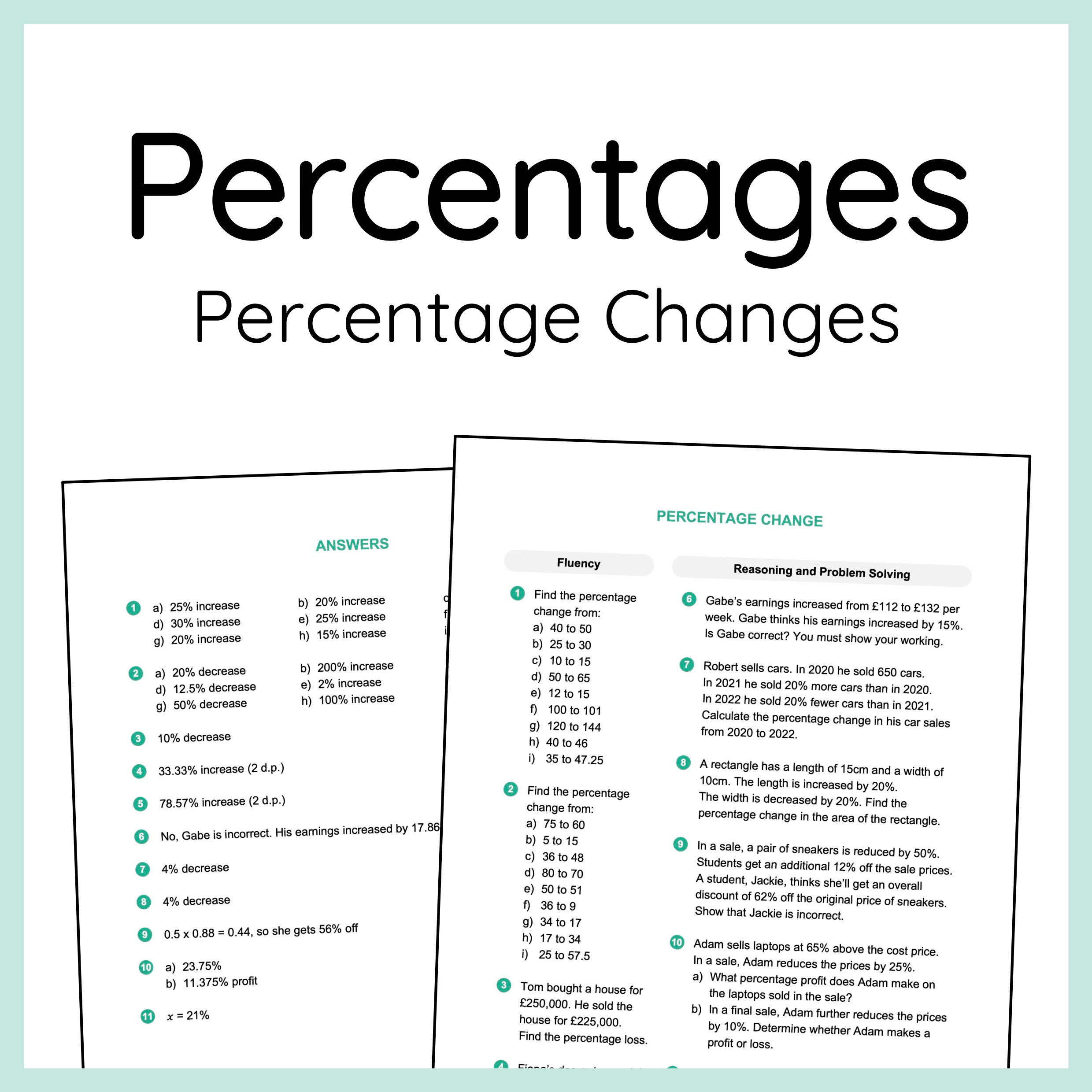 Percentage Change Worksheet