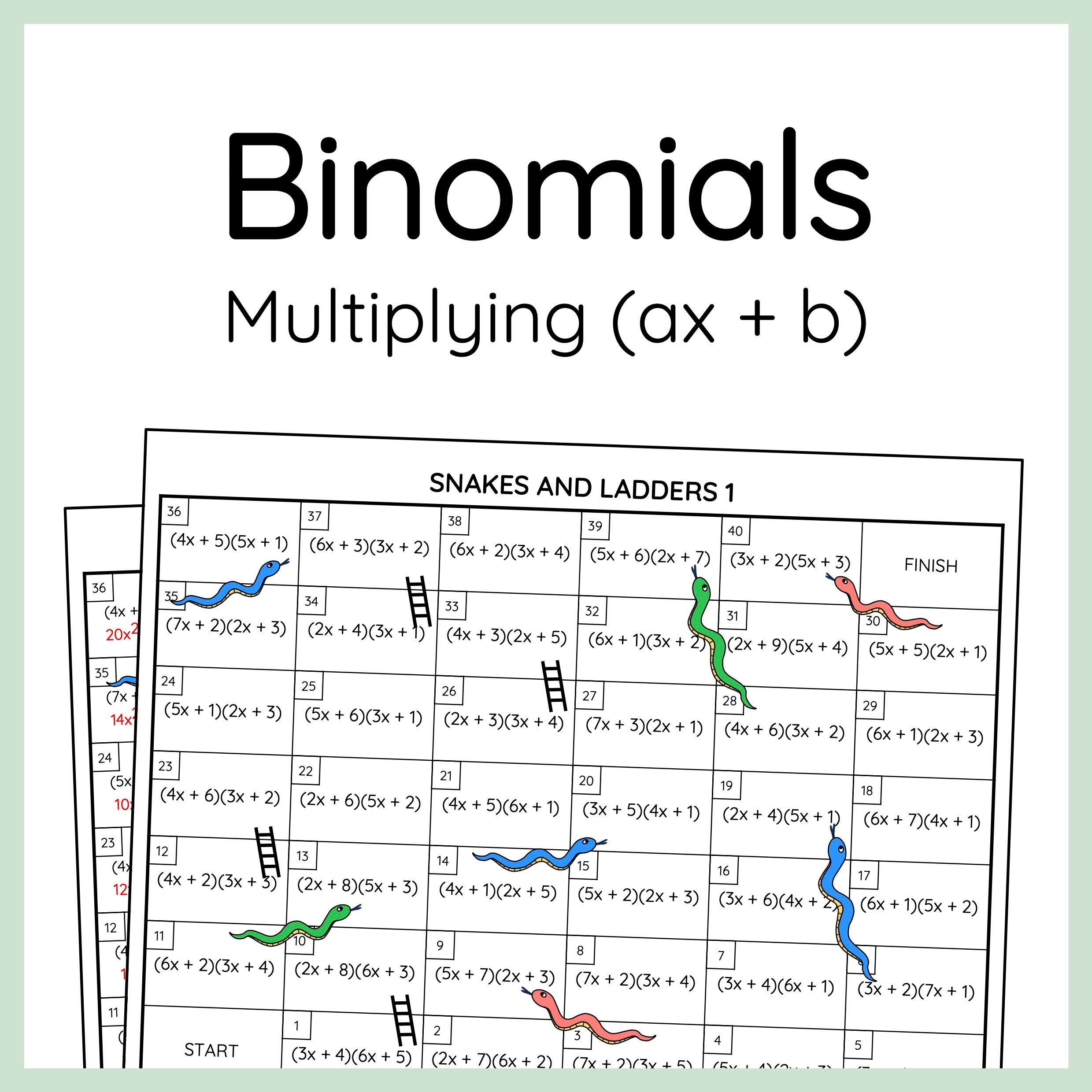 Multiplying Binomials Snakes and Ladders