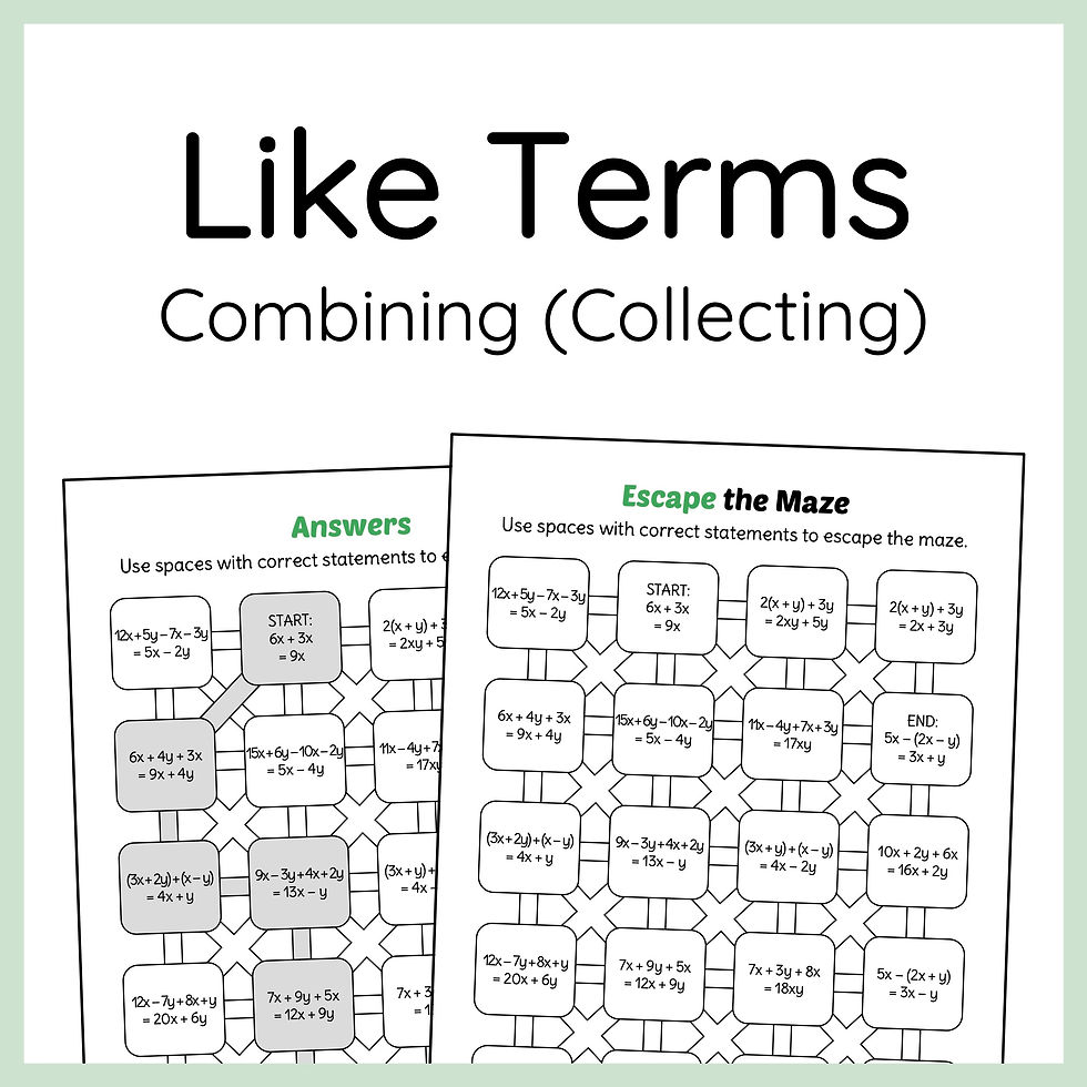 Combining Like Terms Maze