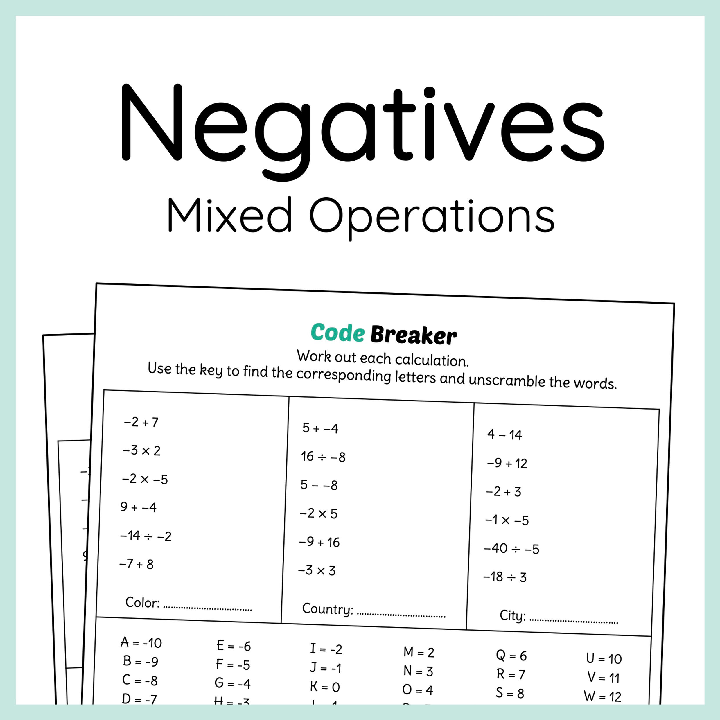 Negative Numbers Code Breaker