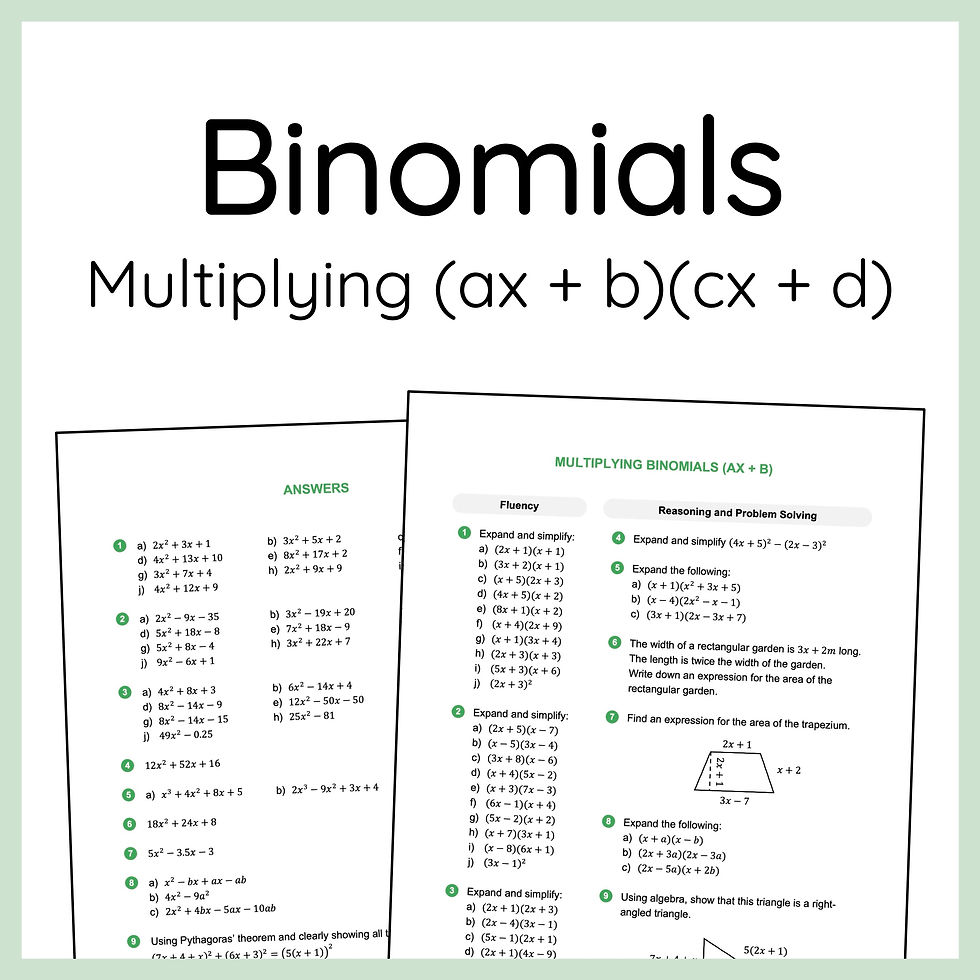 Multiplying Binomials Worksheet