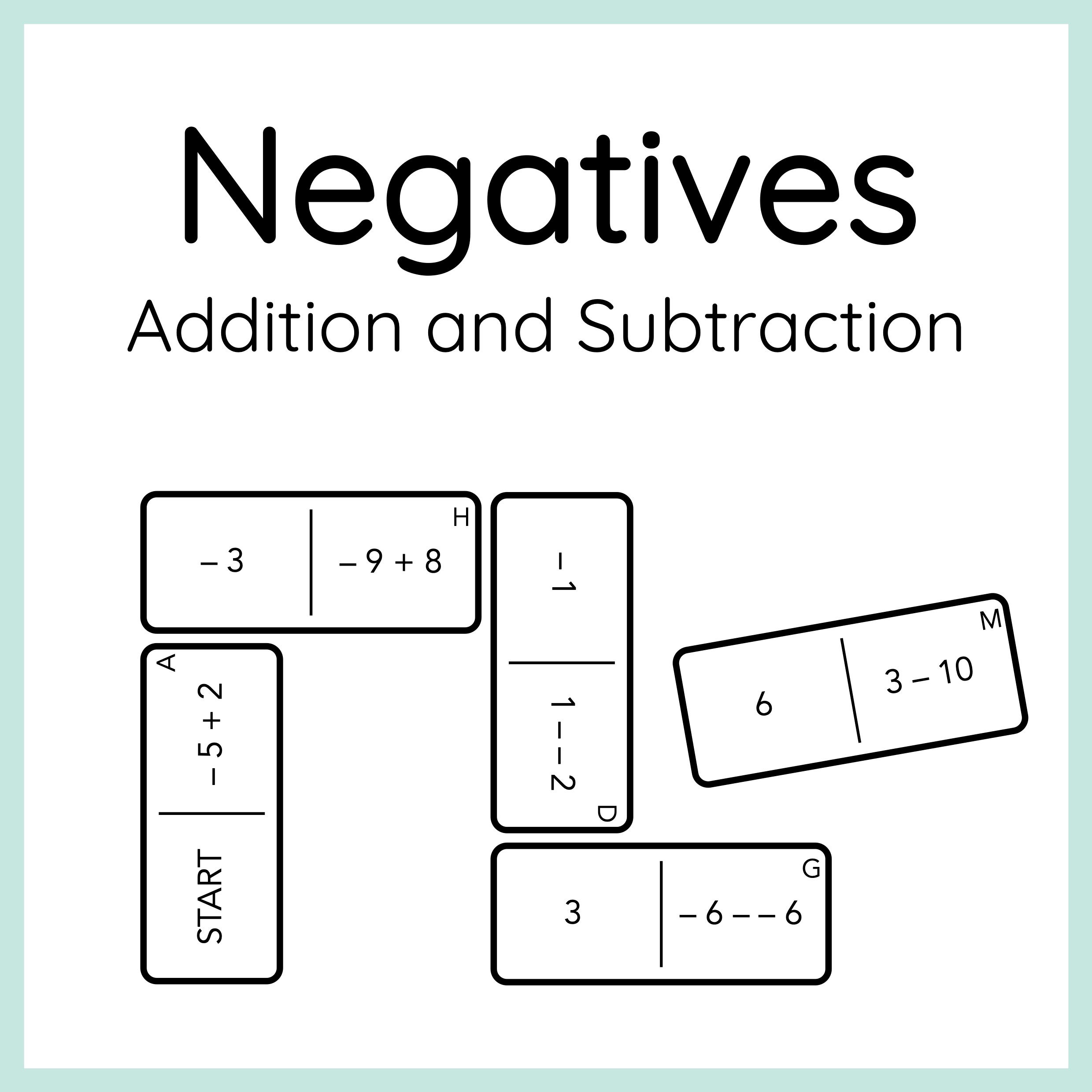 Adding and Subtracting Negative Numbers Domino