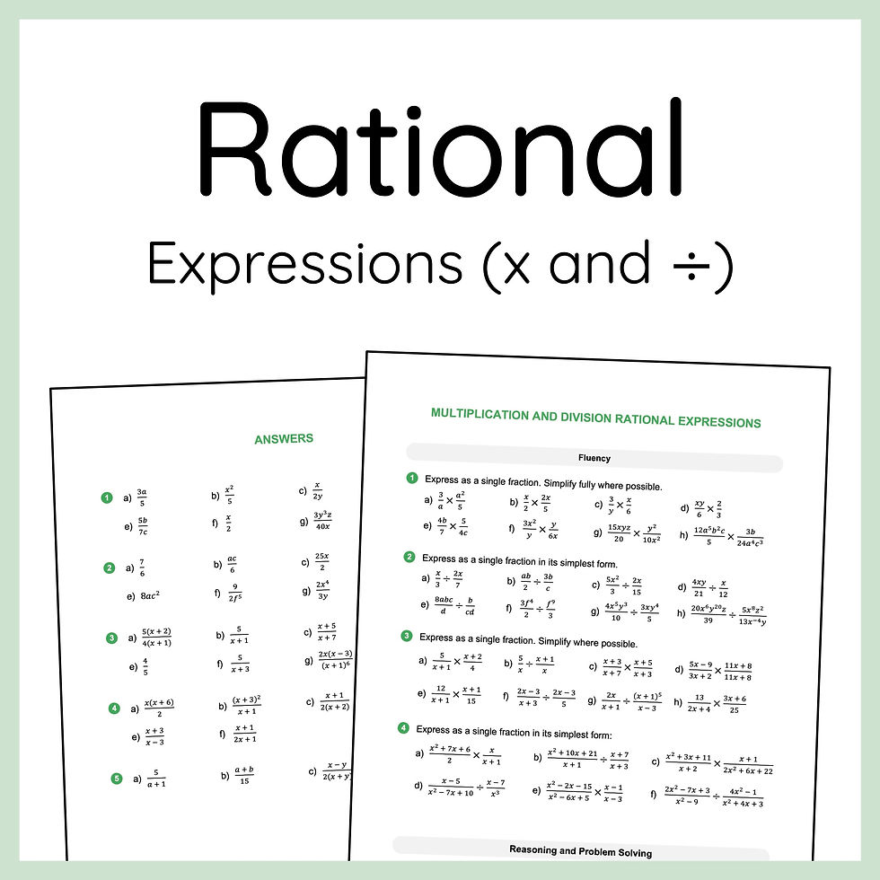 Multiplying and Dividing Rational Expressions Worksheet