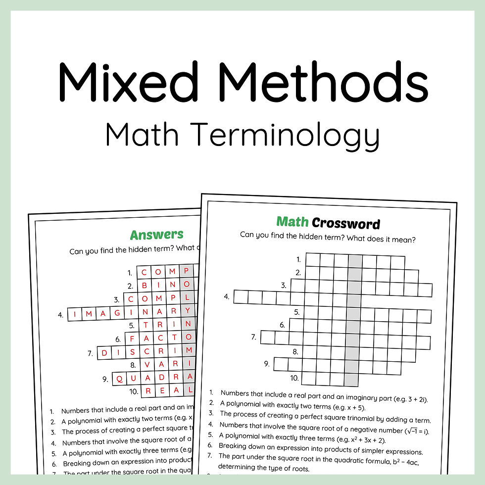 Solving Quadratic Equations Crossword
