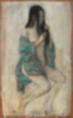 Femme se coiffant, technique mixte sur toile, 55x38cm