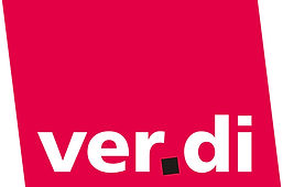 ver.di Logo auf rotem Hintergrund