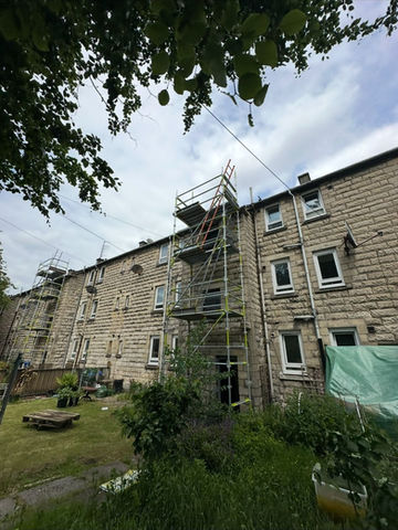 Scaffolding beside residential building