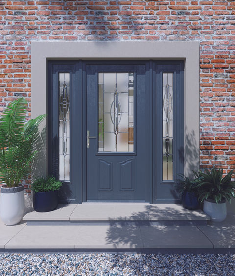 grey decorative glass panelled door