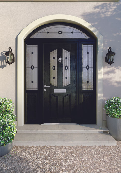 framed arched brown composite door