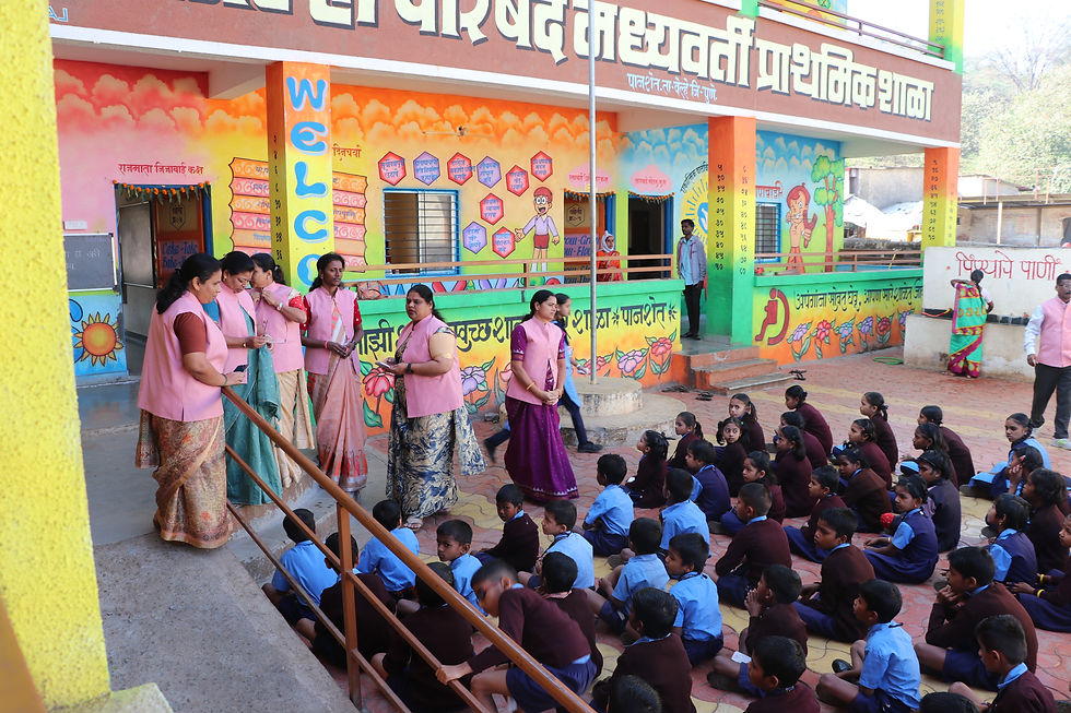 Teachers and students at a Zilla Parishad school in Panshet, Pune district, Maharashtra