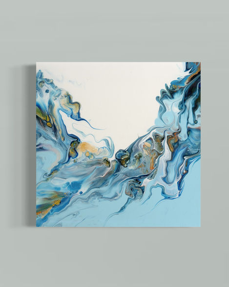Abstract fluid art. The aptly named "stormy", a striking piece resembling rough seas, an array of blue hues with glimpses of gold.