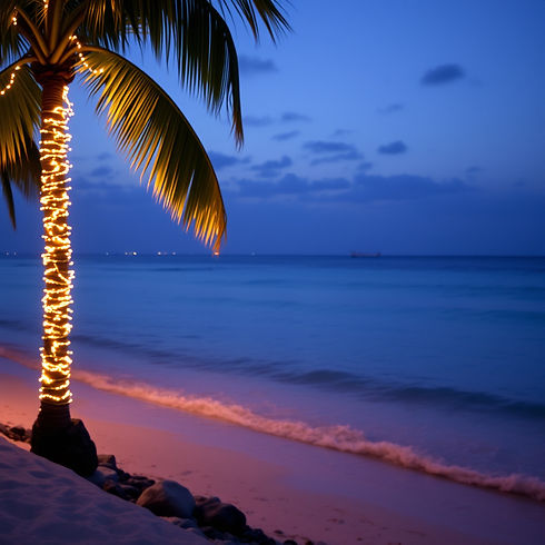 Caribbean Christmas soft twinkling lights on water cozy beach holiday escape vibe.jpg