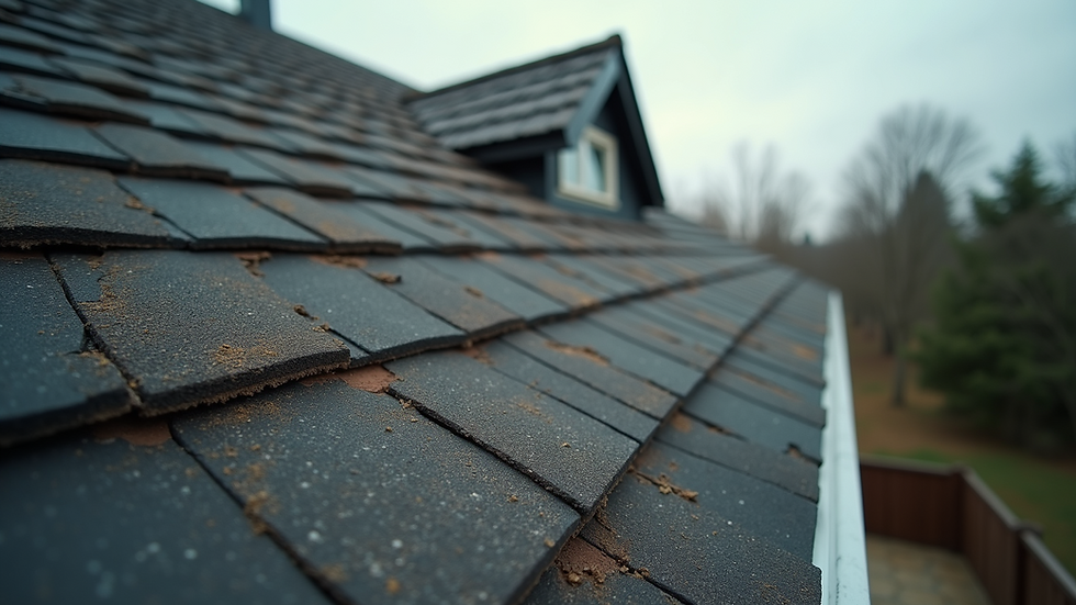High angle view of roof with missing shingles