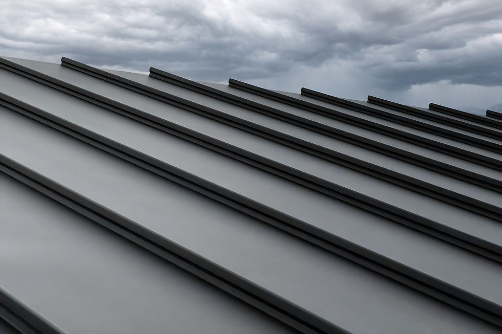 Close-up view of standing seam metal roof panels showing interlocking seams