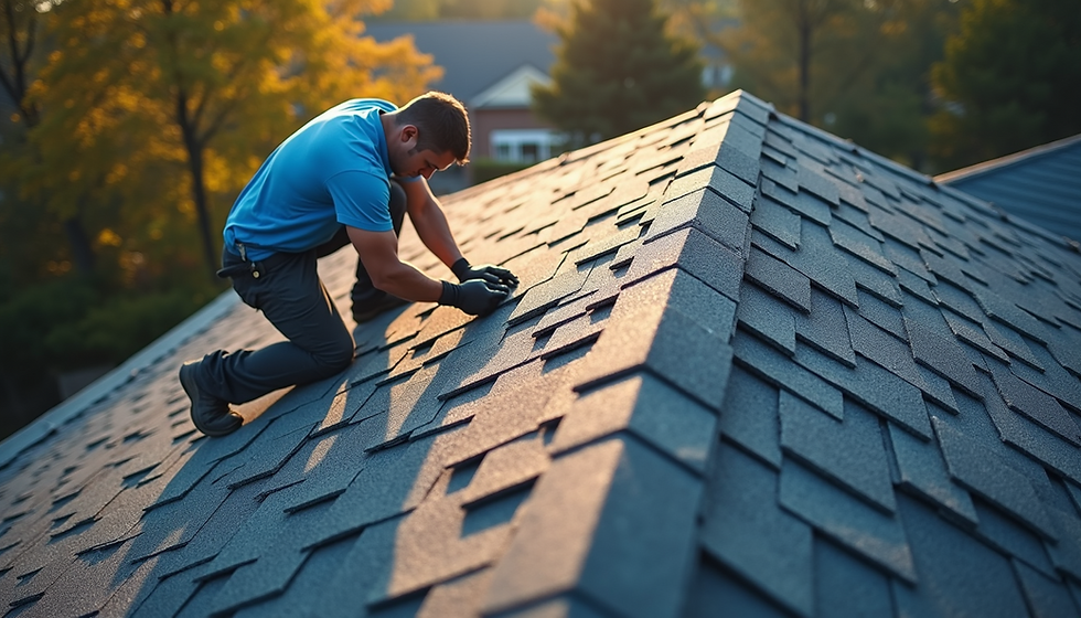 Close-up view of damaged roof shingles