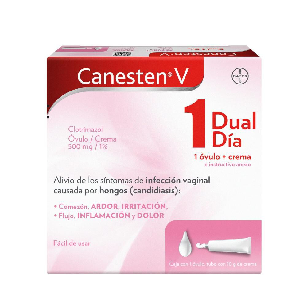 CANESTEN V Dual 1 DÍA c/1 ÓVULO 500 MG. y TUBO CREMA 1%.